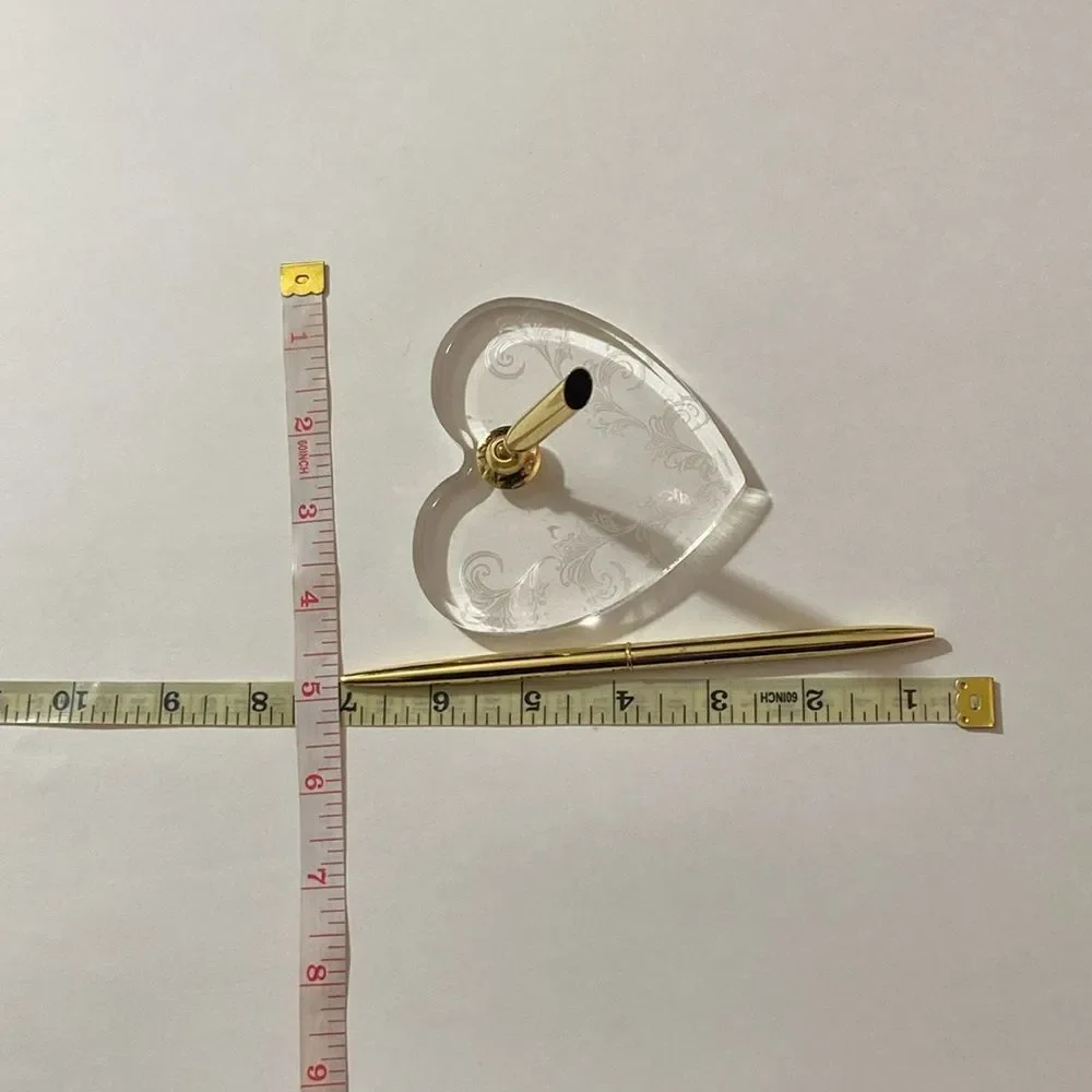 Heart-Shaped Clear and Gold Pen Holder